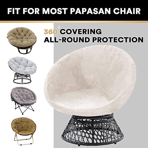PrinceDeco Velvet Round Saucer Chair Cover (Slipcover Only) High Stretch Papasan Chair Cushion Cover Removable Furniture Protector for Living Room Washable,Fits 29-37 inch, Medium, Ivory