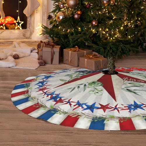 Patriotics 4th of July Tree Skirt Skirt Memorial Day Stars and Stripes Christmas Tree Skirts Veterans Day Xmas Tree Mat Christmas Tree Ornaments Decoration 30"