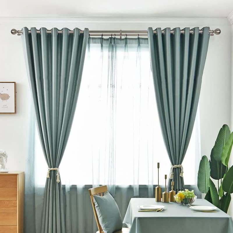 Double Curtain Rod for Windows 36-72", Adjustable Double Drapery Rod with Round & Barrel Finials, Brushed Nickel Decorative Curtain Rod, 1-Inch Front and 5/8 Inch Diameter Back Window Curtain Rod