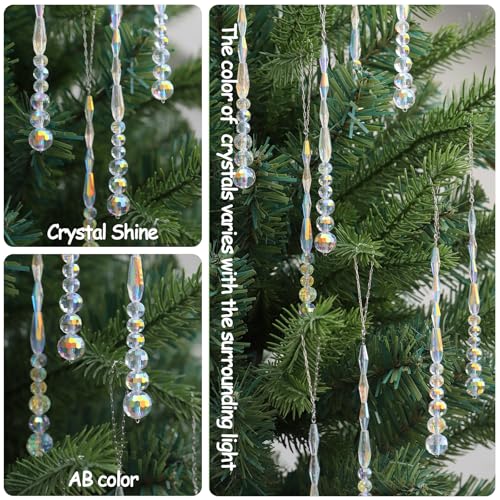 12pcs Crystal Icicle Christmas Tree Ornaments, Glass Beads Hanging Chandelier Pendants for Christmas Party Wedding Winter Decorations (Crystal AB)