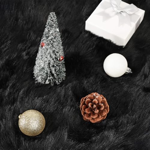 MACTING Faux Fur Christmas Tree Skirt 28 Inch Black Plush Skirt Fluffy Soft Double Layer Small Tree Mat Base Cover for Merry Christmas Party Holiday Home Indoor Halloween Xmas Tree Decorations