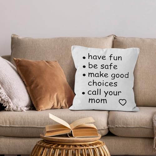 HIWX College Dorm Decor,Funny Have Fun Be Safe Make Good Choices Call Your Mom Decorative 18 x 18 Throw Pillow Cover,Call Your Mom Pillow,Throw Pillows for Dorm Bed Room Student Decor Pillowcase