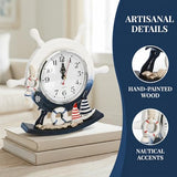 TOYANDONA Mediterranean Style Wooden Desktop Clock Creative Nautical Swim Ring Pendulum Design Silent Mute Clock for Living Room Table Decor