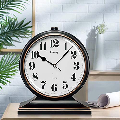 Desk Clock, Retro Desk Clock, 10 Inch Old Desk Clock, Silent and Non-Ticking, Antique Decorative Clock, Easy to Read in The Office/Bedroom (Black)