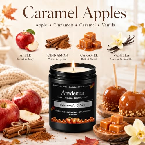 Fall Candles, Caramel Apple Scented, Autumn Seasonal Candle for Fall