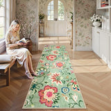 Floral Kitchen Runner Rugs Non Skid Washable, Low Pile Ultra Thin Rug Runners 2x6, Non Slip Paisley Carpet for Laundry Bedroom Entrance Bathroom (Light Green,2'x6')