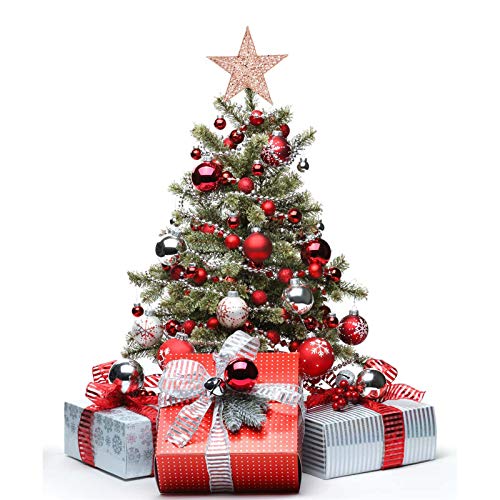 BinaryABC Christmas Tree Topper Star,Glittering Christmas Tree Decoration Ornaments,20cm (Rose Gold)
