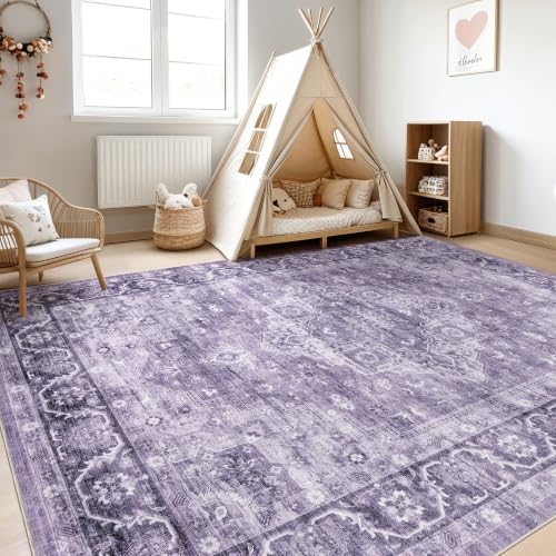 8x10 Area Rugs Washable Vintage Boho Large Living Room Rug Purple