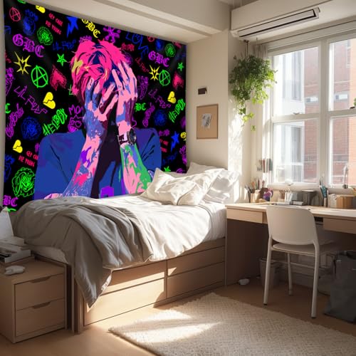 PSYHILAR Lil Peep Tapestry Blacklight, Rapper Black Light Poster for Bedroom, Hip Hop Star Music UV Flag (40 x 30 Inches)