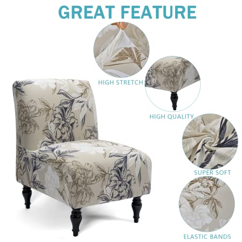 Iauddy Armless Accent Slipper Chair Cover Slipcover,Stretch Spandex Printed Removable Non-Slip Silp Cover for Accent Chair Without Arms Furniture Protector for Living Dining Room