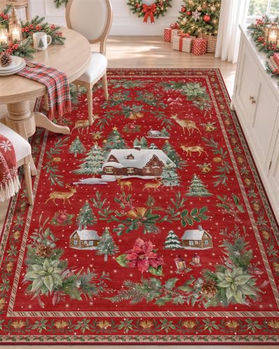 OLANLY 3x5 Christmas Accent Rug, Soft Non Slip Carpet for Entryway Bedside