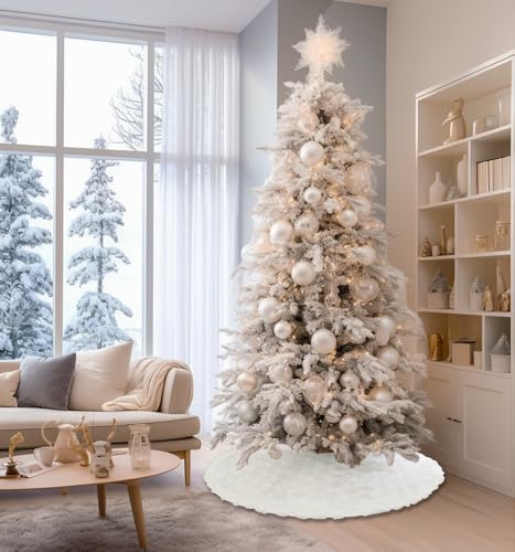 AOGU 36 Inch Christmas Tree Skirt Faux Fur with Cable Knit Knitted Thick Decoration for Merry Christmas Decorations
