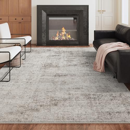 6x9 Beige Washable Area Rug for Living Room, Vintage Print Carpet