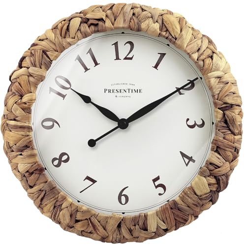 Presentime & Co. Farmhouse Series, Rustic Woven Clock, 14 inch, Natural Woven Water Hyacinth/Sea Grass. Wall Sculpture, Wall Art and Timepiece for Home Decoration/Decoration/Farmhouse Décor