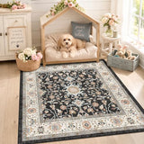 3x3 Square Entryway Rug Washable – Non-Slip Small Area Rug for Kitchen Bathroom Bedroom Soft Stain Resistant Low-Pile Indoor Mat Durable Easy Clean Carpet for Entrance Floor Decor - 3' Square Black