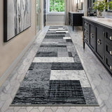 Indoor Washable Runner Rug with Rubber Backing, Modern Geometric Patchwork