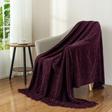 Chenille Throw Blanket for Couch with Tassels,50"X60" Soft Cozy Lightweight Knitted Boho Decorative Blankets for Bed and Sofa,Aubergine