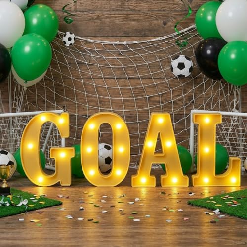 Honoson 4 Pcs Soccer Party Decorations Goal LED Lights Sign Soccer Football Birthday Decorations Sports Theme Table Decor for 2026 Gameday Tailgate Fans Match Point Party Supplies
