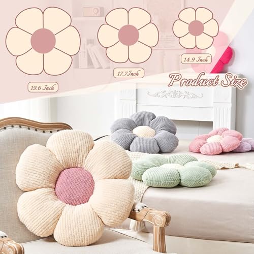 Kcvvcr Flower Throw Pillow, Soft Sage Green 14.9" Shaped Floor Pillow for Home Decor, Cute Aesthetic Plush Decorative Pillows for Bed, Sofa, Couch