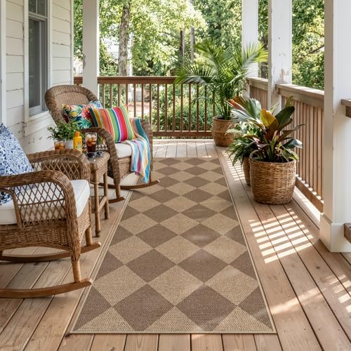 Lahome Checkered Easy Jute Outdoor Runner Rug, 2x6 Kitchen Rugs Washable
