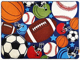 Blue Kids Rug Fun Sport Rugs Nylon Carpet Boys Girls Childrens Rug Balls Print with Soccer Ball, Basketball, Football, Tennis Ball Bedroom Playroom (100x130cm(39''x51''))