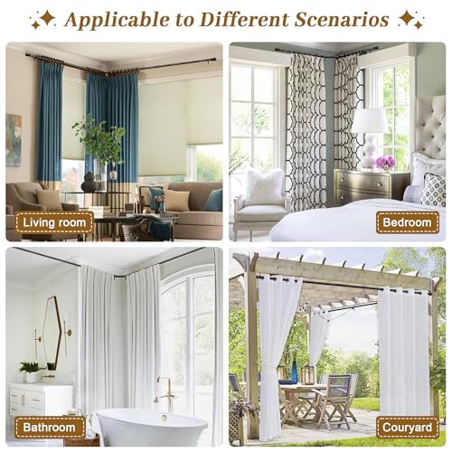 Corner Curtain Rod for Windows 30 to 136 Inches, L-shaped Curved Heavy Duty Corner Window Curtain Rods, Adjustable Renter Friendly 1 Inch Black Drapery Rods for Bedroom Living Room