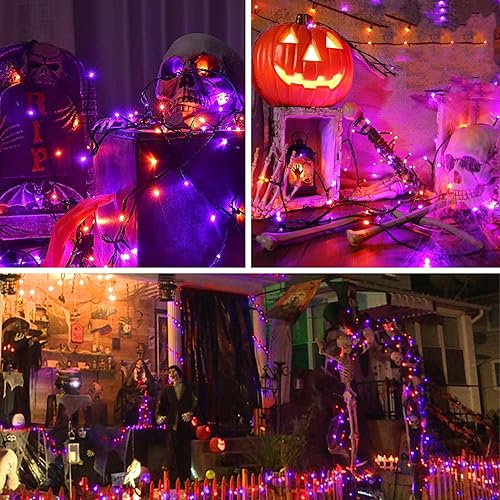 ITICdecor 33ft 100 LED Halloween Lights, Purple & Orange Halloween String Lights Waterproof Battery Operated, 8 Modes Decorative Lights for Indoor Outdoor Party Garden