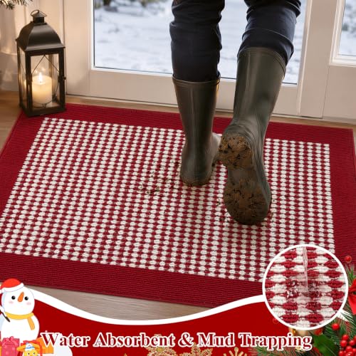 Christmas Indoor Door Mat Washable Red Xmas Dog Muddy Rug 2x3ft