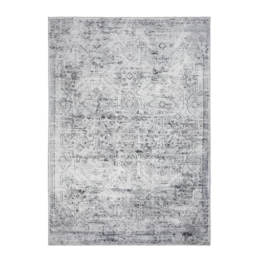 Area Rug 4×6, Vintage Boho Rug,Ultra-Soft Low Pile, Washable, Non Slip,Stain Resistant Printed Carpet for Living Room Bedrooms Playroom Office Kitchen, Classic-Grey