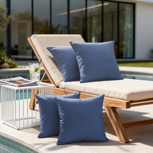 Amazon Basics 4-Piece Outdoor Decorative Throw Pillow Covers, Water Resistant All-Weather Pillow Protectors for The Garden, Patio, Balcony, Couch and Sofa, 18 x 18 Inches, Navy Blue