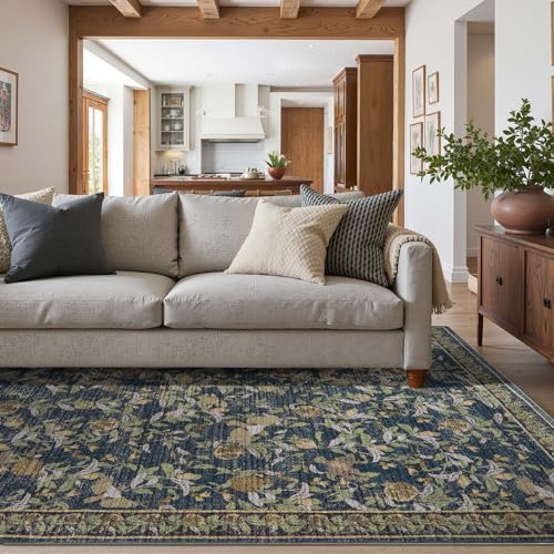 jinchan 8x10 Floral Vintage Washable Large Living Room Area Rug, Blue/Green