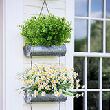 8 Bundles Outdoor Artificial Boxwood UV Resistant Fake Stems Plants, Faux Plastic Greenery for Indoor Outside Hanging Plants Garden Porch Window Box Home Wedding Farmhouse Décor