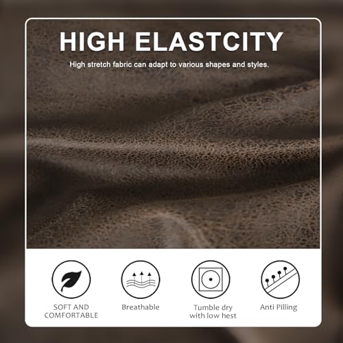 molasofa Leather Look Couch Cushion Covers, Stretch Sofa Cushion Covers for Sectional Armchair Loveseat Protector,Replacement Seat Cushion Slipcovers, Machine Washable (3 Cushion Sofa, Brown)