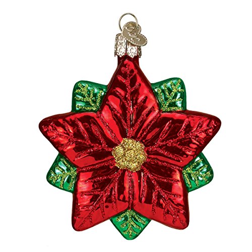 Old World Christmas Poinsettia Star Glass Blown Ornament for Christmas Tree, Handcrafted Holiday Decoration, Poinsettia Collection