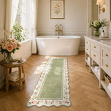 Lahome Green Hallway Runner Rug 2x8, Scalloped Floral Runner
