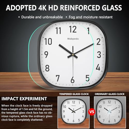 Small Wall Clock, 8 Inch Silent Non Ticking Battery Operated Clock, Square Analog Decorative Wall Clocks for Bedroom Living Room Office Home Gym Porch Decor Indoor Outdoor Clocks, Black