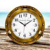 Franklin Murphy's Analog Beautiful Nautical Porthole Wall Clock, Antique Brass Finish, 12" Aluminum with Glass Face, Maritime Decor, Battery Operated Home Decor