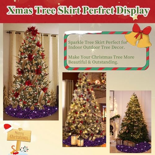 MODFUNS Purple Christmas Tree Skirt 36 Inch Sequin Xmas Tree Skirt Halloween Christmas Tree Skirt Sequins Tree Carpet Halloween Ornament Xmas Tree Skirt Mat Glitter Tree Skirts for Party