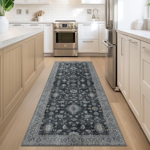 GENIMO 2x12 Non Slip Runner Rug, Washable Lightweight Hallway Charcoal
