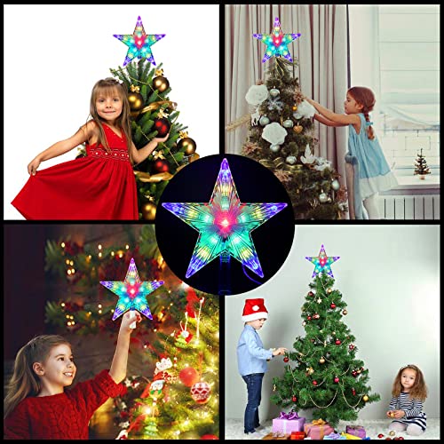Christmas Tree Topper, FISHOPE 9.5" Tree Toppers Christmas Decorations Lighted Star, Multicolour Tree Topper Star with Lights 31 LED for Xmas Holiday Party Gift Décor (3AA Battery Powered)