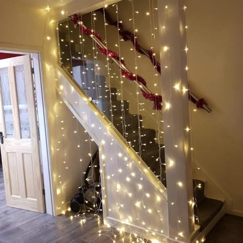 LE Fairy Curtain Lights Battery Operated & USB Plug in, Remote 10 x 10 ft Hanging String Lights for Bedroom Wall, 300 LED Indoor Outdoor Twinkle Lights for Wedding Party Backdrop Tent, Patio, Gazebo