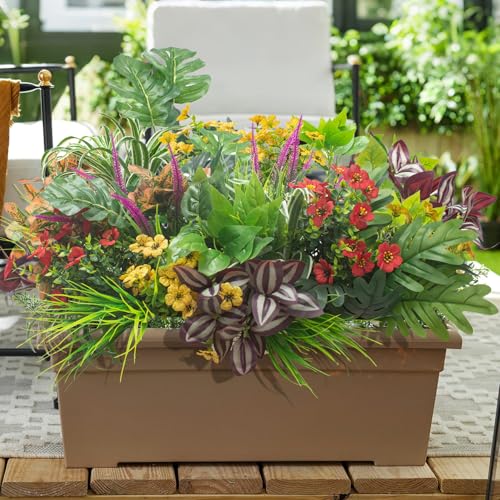 Grunyia 20PCS Fake Flowers UV Resistant Artificial Plants & Faux Shrubs - Outdoor Plastic Greenery Stems for Garden Porch, Window Box Planter, Home Decor(Pot Not Included)