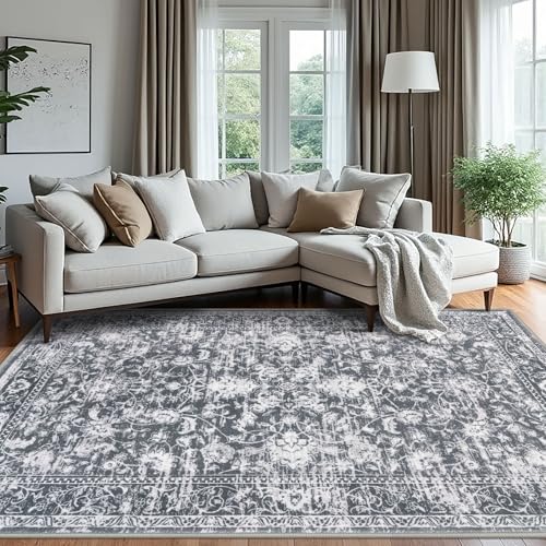 Area Rug 6x9 Living Room Rug Washable Rugs Non Slip Rugs, Grey
