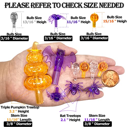 117Pcs Replacement Lights Bulbs/Tree Pegs for Halloween Ceramic Trees Including Skull/Pumpkin Head/Spider & 2Pcs Themed Tree Tops (Including Bat/Triple Pumpkin)