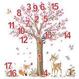 decalmile Woodland Animals Large Flower Tree Wall Decals Cherry Blossom Deer Fox Wall Stickers Baby Nursery Kids Bedroom Living Room Wall Decor