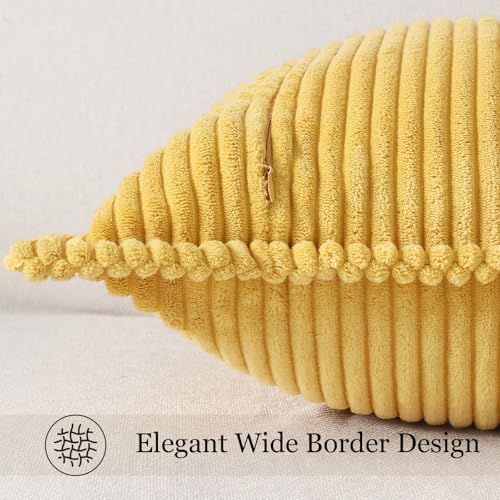 Mecatny Corduroy Fall Throw Pillow Covers 24x24 Set of 2 Mustard Yellow