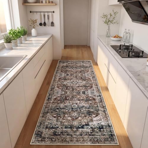 GarveeHome Washable Rug Runner 2x10 Vintage Runners for Hallways Brown