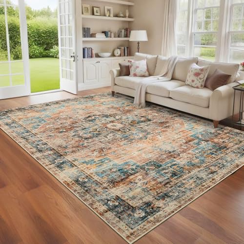 GarveeHome 6x9 Rugs for Living Room Washable Area Rug Green&Brown