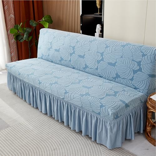 Armless Sofa Bed Cover with Skirt,Armless Futon Slipcover Stretch Jacquard Armless Sofa Cover Futon Couch Bed Cover Washable Furniture Bed Protector with Elastic Bottom,1,L