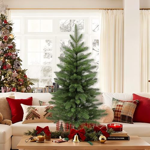 3FT Tabletop Mini Christmas Tree, Artificial Small Christmas Tree for Home, Desk, Office, and Xmas Party Holiday Décor, Easy Assembly, Pink (Green-PE)